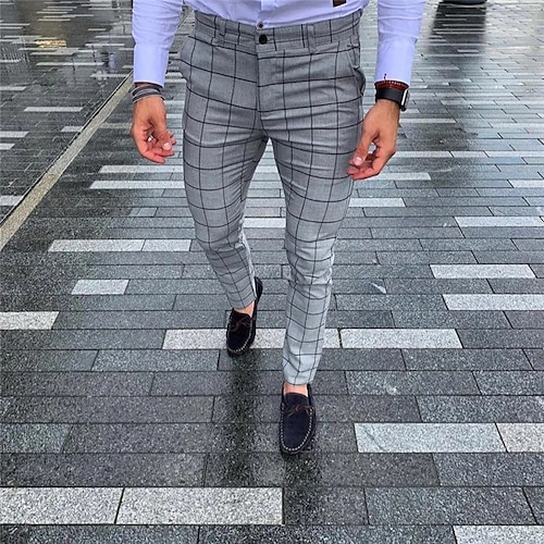 

Men's Chinos Trousers Jogger Pants Plaid Dress Pants Chino Pants Front Pocket Plaid Checkered Lattice Tartan Comfort Business Casual Daily Basic Streetwear Black Blue Micro-elastic