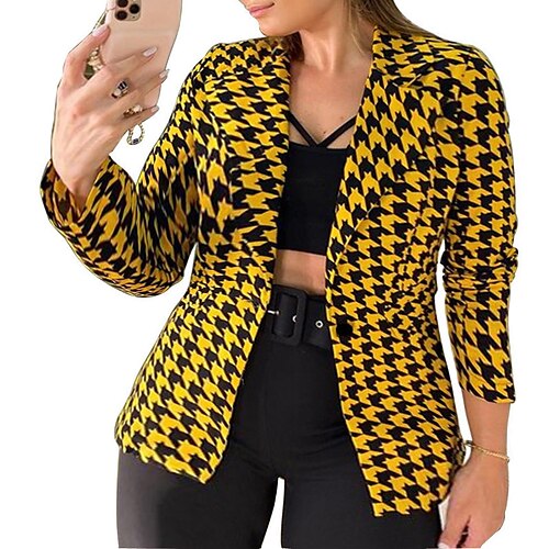 

Femme Grande taille blazer Bouton Poche Pied-de-poule Formel Bureau manche longue Col rabattu Normal Hiver Automne Vert Jaune Blanche L XL XXL 3XL 4XL