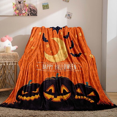 

Halloween Horror Pumpkin Cloak Double Layer Thick Warm Nap Air Conditioning Sofa Cover Blanket Cozy Fuzzy Soft For Dormitory Home