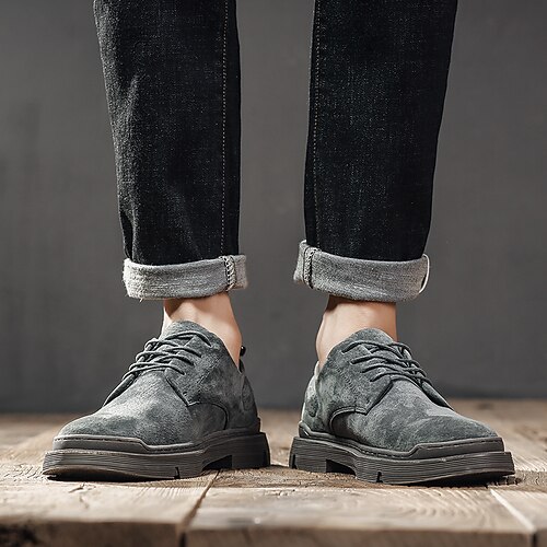 

Men's Sneakers British Style Plaid Shoes Casual Vintage British Daily Office Career Leather Gray Khaki Brown Fall Spring