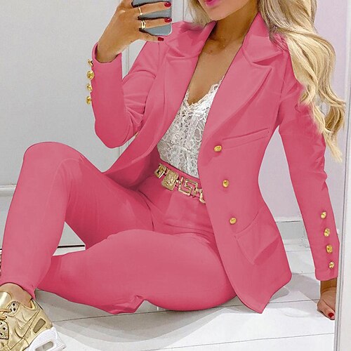 

Women's Suits Windproof Warm Outdoor Work Office / Career Going out Button Pocket Print Single Breasted Lapel Elegant Plaid Regular Fit Outerwear Long Sleeve Winter Fall Black Pink Yellow S M L XL