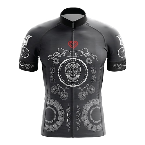 

21Grams Men's Cycling Jersey Short Sleeve Bike Top with 3 Rear Pockets Mountain Bike MTB Road Bike Cycling Breathable Quick Dry Moisture Wicking Reflective Strips Black Green Blue Skull Polyester