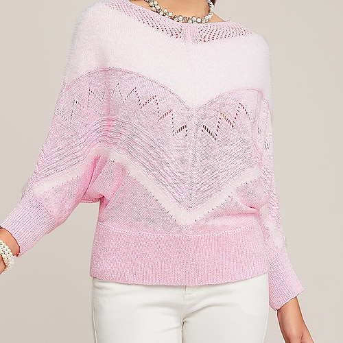 

Mulheres Pulôver suéter Saltador Estriado Tricotar Tricotado Bloco de cor Colarinho de Camisa à moda Casual Ao ar livre Diário Inverno Outono Azul Rosa S M L / Manga Longa / Feriado / Normal
