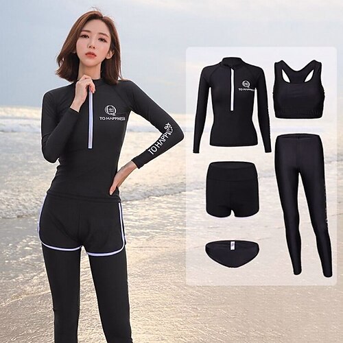 

Women's Rash Guard Rash guard Swimsuit UV Sun Protection UPF50 Breathable Long Sleeve Swimwear Bathing Suit Front Zip 4-Piece Swimming Diving Surfing Water Sports Autumn / Fall Spring Summer