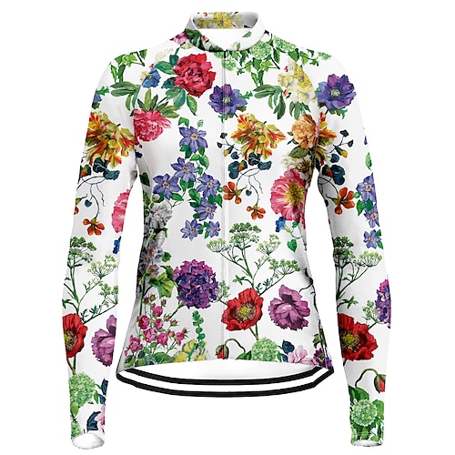 

21Grams Women's Cycling Jersey Long Sleeve Bike Top with 3 Rear Pockets Mountain Bike MTB Road Bike Cycling Quick Dry Moisture Wicking Green Floral Botanical Sports Clothing Apparel / Stretchy