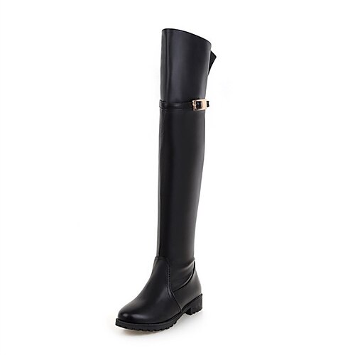 

Damen Stiefel Reitstiefel Täglich Stiefel über Knie Winter Blockabsatz Niedriger Absatz Runde Zehe Minimalismus PU Leder Reißverschluss Einfarbig Schwarz