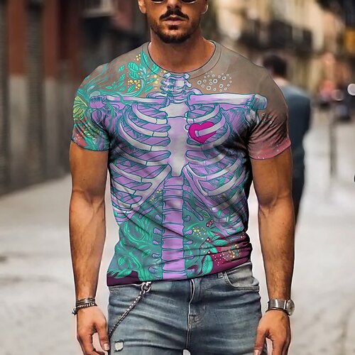

Men's Unisex T shirt Tee 3D Print Graphic Skull Crew Neck Street Daily Print Short Sleeve Tops Casual Classic Big and Tall Sports Purple / Summer
