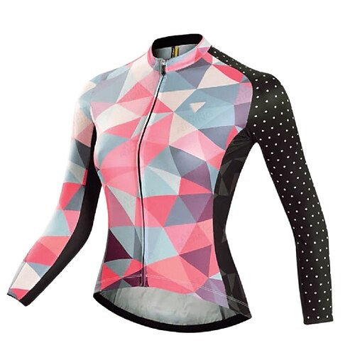 

21Grams Women's Cycling Jersey Long Sleeve Bike Top with 3 Rear Pockets Mountain Bike MTB Road Bike Cycling Breathable Quick Dry Moisture Wicking Reflective Strips Blue Pink Geometic Polyester Spandex