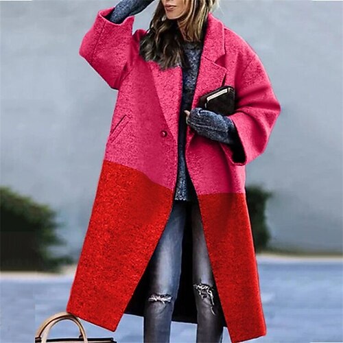 

Women's Winter Coat Casual Jacket Windproof Warm Outdoor Street Daily Vacation Cardigan Turndown Street Style Color Block Regular Fit Outerwear Long Sleeve Winter Fall Black Pink Yellow S M L XL XXL