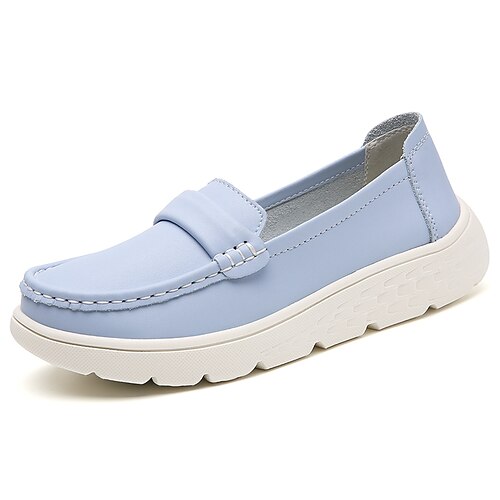 

Women's Slip-Ons Daily Winter Flat Heel Round Toe Minimalism Leather Loafer Solid Colored Luminous Black Beige