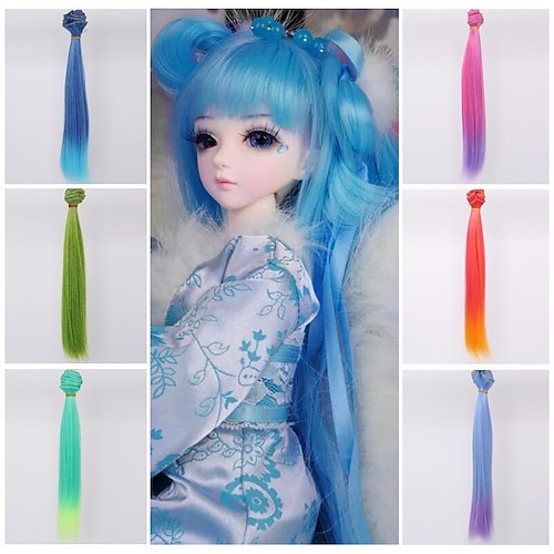 

Doll DIY Wig Doll Making Wig Straight Curly Synthetic Fiber Wig Hair High Temperature Fashion Imitation Wool Roll Doll Hair for DIY 1/3 1/4 1/6 BJD SD Doll Wigs