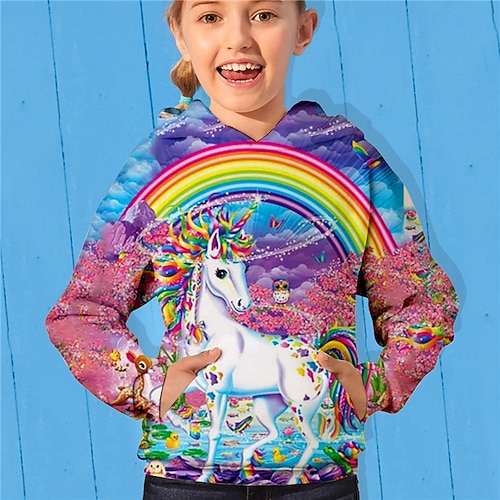 

Kids Girls' Hoodie Animal Outdoor 3D Print Long Sleeve Pocket Fashion 3-13 Years Winter Blue