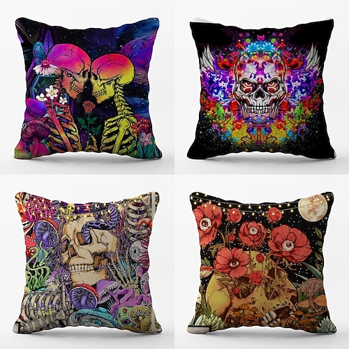

Halloween Double Side Cushion Cover 4PC Soft Decorative Square Throw Pillow Cover Cushion Case Pillowcase for Bedroom Livingroom