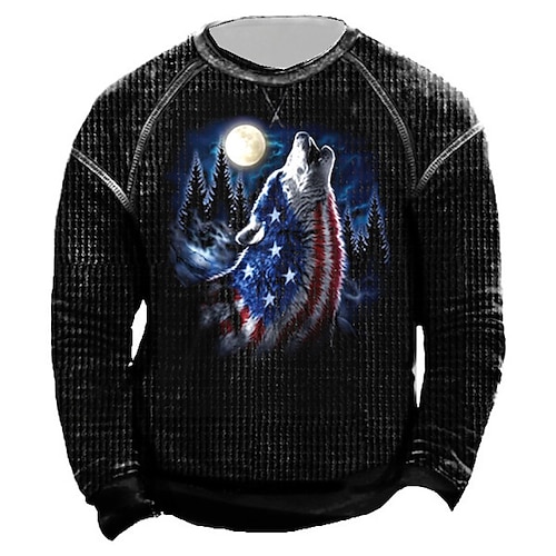 

Men's Unisex Sweatshirt Pullover Black Crew Neck Wolf Graphic Prints National Flag Patchwork Print Daily Sports Holiday 3D Print Streetwear Designer Casual Spring & Fall Clothing Apparel Hoodies