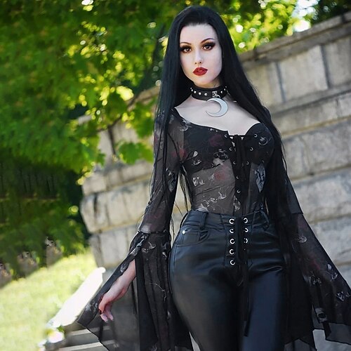 

Goth Girl Retro Vintage Medieval Masquerade Women's Costume Vintage Cosplay Long Sleeve Leotard / Onesie Masquerade