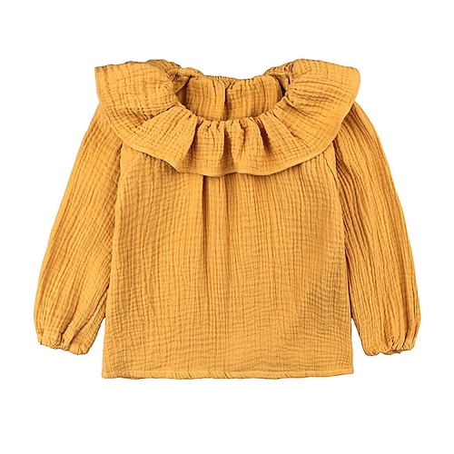 

Kids Girls' Shirt Solid Color Daily Long Sleeve Active Cotton 1-5 Years Winter Yellow Beige