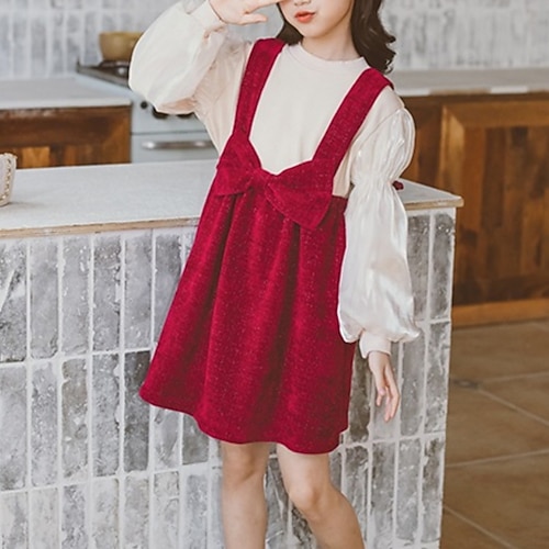 

Kids Girls' T-shirt Skirt Clothing Set 2 Pieces Long Sleeve Red Solid Color Street Vacation Casual Fashion 4-13 Years