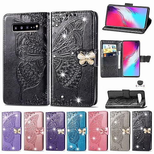 

Phone Case For Samsung Galaxy Full Body Case Leather S22 S21 Plus Ultra A72 A52 A42 A32 Core Galaxy A20e Wallet Card Holder Rhinestone Butterfly Flower / Floral Soft PU Leather