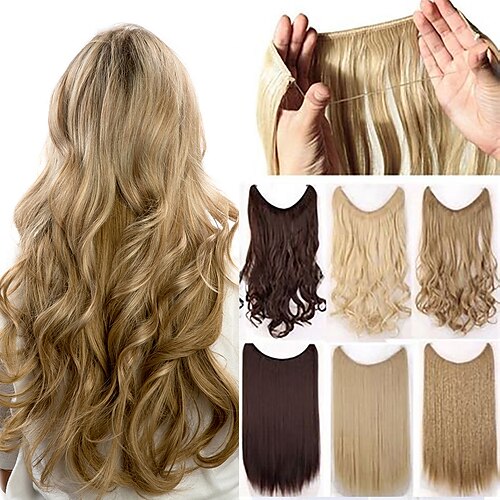 

Wavy Curly Hair Extension Long Synthetic Invisible Wire Hairpiece Headband Adjustable for Women Heat Resistant Fiber No Clip