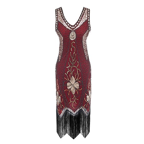 

Women's Fringe Dress Bodycon Midi Dress Green Black Blue Wine Sleeveless Floral Sequins Embroidered Tassel Fringe Fall Winter V Neck Party Vintage Gatsby Party 2022 S M L XL XXL 3XL / Party Dress