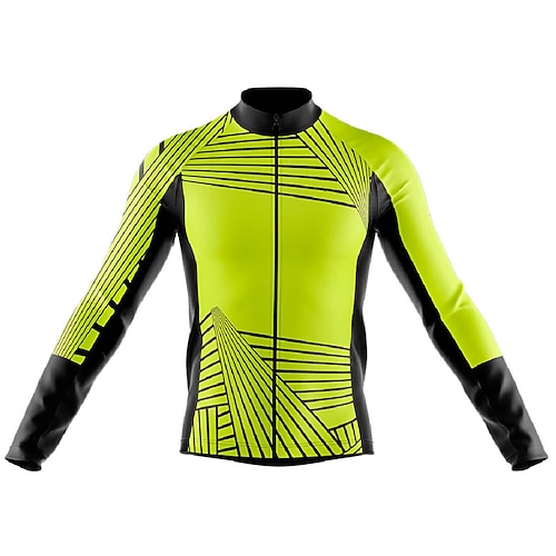 

21Grams Men's Cycling Jersey Long Sleeve Bike Top with 3 Rear Pockets Mountain Bike MTB Road Bike Cycling Breathable Quick Dry Moisture Wicking Reflective Strips Green Stripes Polyester Spandex Sports