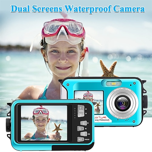 

1 PCS Waterproof Camera Underwater Cameras for Snorkeling Full HD 2.7K 48MP Video Recorder Selfie Dual Screens 10FT 16X Digital Zoom Waterproof Digital Camera