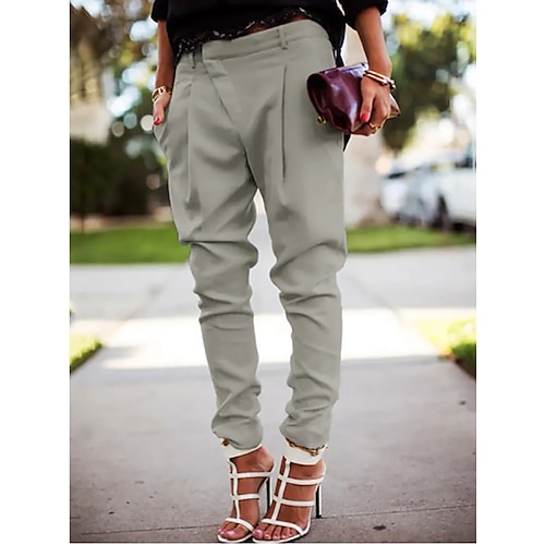 

Women's Simple Basic Essential Jogger Pants Harem Pants Classic Pocket Asymmetric Full Length Pants Office / Career Work Inelastic Solid Colored Mid Waist White Black Blue Gray S M L XL XXL