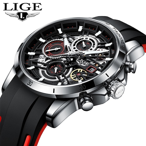 

LIGE Mens Watches Brand Luxury Silicone Strap Waterproof Sport Quartz Chronograph Military Watch Men Clock Relogio MasculinoBOX