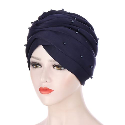 

New Solid Indian Hats Forehead Cross Stretch Beaded Inner Hijabs Female Headscarf Bonnet Ladies Head Wraps Turban Women Casual Caps