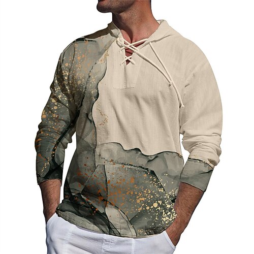 

Men's Unisex Pullover Hoodie Sweatshirt Color Block Graphic Prints Lace up Print Daily Sports 3D Print Designer Casual Hoodies Sweatshirts Beige