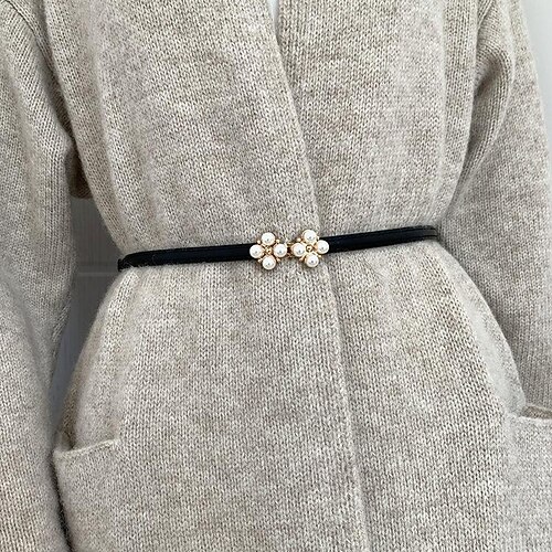 

four-leaf clover pearl belt decoration with skirt waist fashion thin belt matte korean version ins style adjustable belt