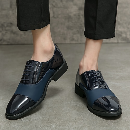 

Men's Loafers Slip-Ons Retro Formal Shoes British Party Evening Office Career PU Black Blue Color Block Fall Spring