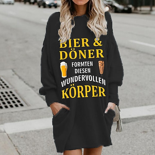 

Women's Shift Dress Short Mini Dress Black Long Sleeve Print Letter Pocket Print Fall Winter Hooded Casual 2022 S M L XL XXL 3XL