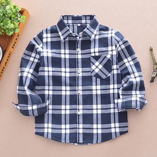 

Kids Boys Shirt Long Sleeve Plaid Green Black Children Tops Fall Winter Active Cool Daily Outdoor 2-12 Years