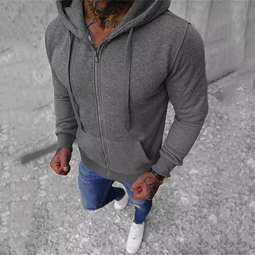 

Men's Full Zip Hoodie Jacket Solid Color Zipper Pocket Sports Outdoor Daily Sports Basic Casual Hoodies Sweatshirts Green Blue Dark Gray