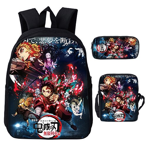

3d Ghost Slayer's Blade Schoolbag Kitchen Gate Tanjiro Backpack Student Cartoon Backpack Three-piece Set