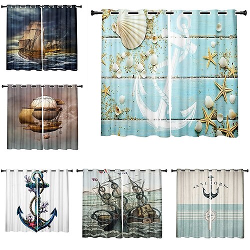 

2 Panels Set Blackout Curtains Anchor Printed Thermal Insulated Curtains for Bedroom Living Room Modern Grommet Window Drapes Curtain Drapes