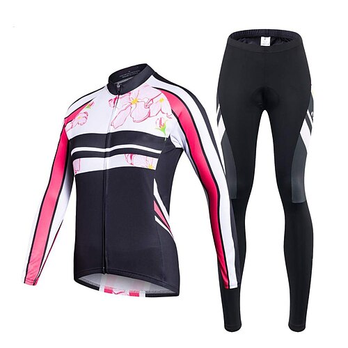 

21Grams Women's Cycling Jersey with Bib Shorts Long Sleeve Mountain Bike MTB Road Bike Cycling Black Floral Botanical Bike Clothing Suit 3D Pad Breathable Quick Dry Moisture Wicking Back Pocket