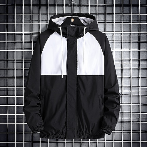 

Men's Track Jacket Windbreaker Breathable Lightweight Top Regular Fit Full Zip Hooded Patchwork Spring Autumn Tennis Running Training / Micro-elastic