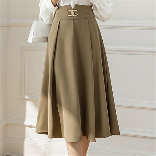 

Women's Skirt A Line Midi Polyester Khaki Black Skirts Spring & Fall Ruched Lined Elegant Office / Career Daily S M L