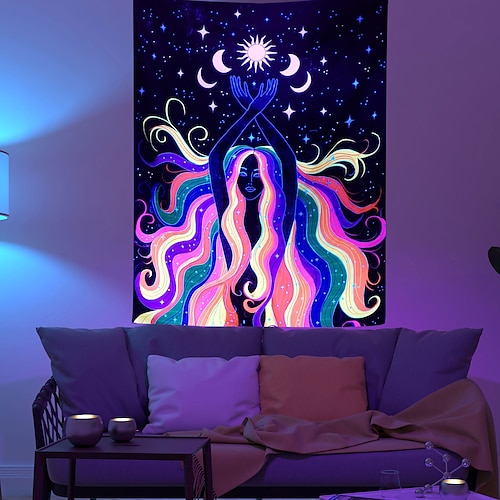 

Blacklight UV Reactive Fluorescent Tapestry Mandala Bohemian Luminous Background Cloth Dormitory Decoration Hanging Cloth