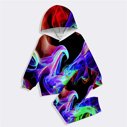 

Kids Boys Hoodie Pants HoodieSet Clothing Set 2 Pieces Long Sleeve Blue Purple Rainbow Smoke Print Street Sports Vacation Fashion Comfort Cool Daily 3-12 Years
