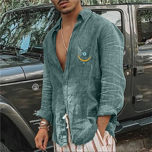 

Men's Shirt Graphic Turndown Green White Hot Stamping Outdoor Street Long Sleeve Button-Down Print Clothing Apparel Fashion Designer Casual Big and Tall / Summer / Spring / Summer