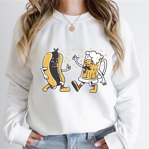 

Women's Sweatshirt Pullover Active Streetwear Print Green White Gray Beer Daily Round Neck Long Sleeve S M L XL XXL