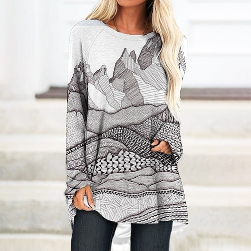 

Women's T Shirt Dress Tee Dress Shift Dress Knee Length Dress White Black Long Sleeve Print Print Fall Winter Crew Neck Casual Vacation 2022 S M L XL XXL 3XL / Casual Dress