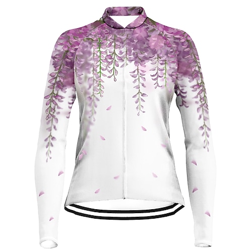 

21Grams Women's Cycling Jersey Long Sleeve Bike Top with 3 Rear Pockets Mountain Bike MTB Road Bike Cycling Breathable Quick Dry Moisture Wicking Reflective Strips White Floral Botanical Polyester