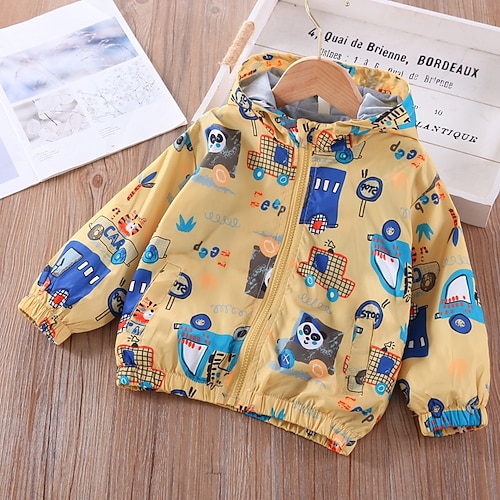 

Kids Boys Jacket Coat Outerwear Cartoon Long Sleeve Coat Cotton Basic Yellow Fall Spring 2-6 Years