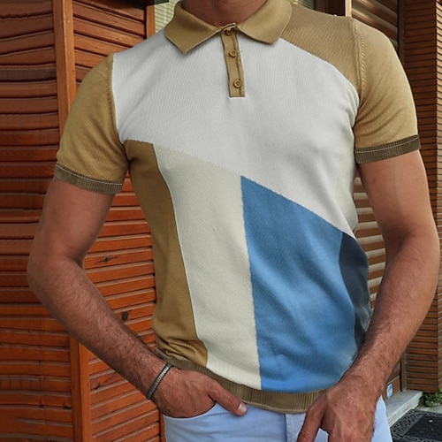 

Homens Camiseta Polo Polo de malha Camisa Social Retalhos Aberto para a Lateral Cáqui Ao ar livre Rua Manga Curta Botão para baixo Roupa Moda Casual Respirável Confortável / Verão / Primavera / Verão