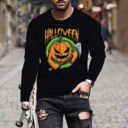 

Men's Unisex T shirt Tee Letter Pumpkin Holiday V Neck Green Black Gray Navy Blue Long Sleeve Hot Stamping Outdoor Street Print Tops Basic Sports Designer Simple