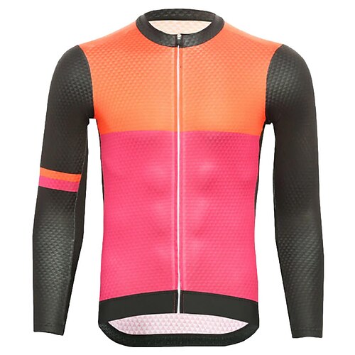 

21Grams Men's Cycling Jersey Long Sleeve Bike Top with 3 Rear Pockets Mountain Bike MTB Road Bike Cycling Breathable Quick Dry Moisture Wicking Reflective Strips Green Rose Red Color Block Polyester
